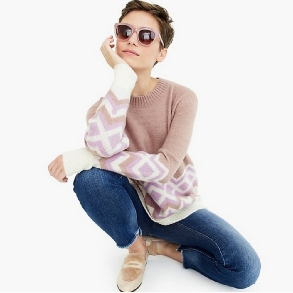 NWT J. Crew Geometric Fair Isle Fuzzy Crewneck Sweater Small